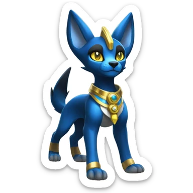 Black godly overpowered ethereal majestic Egyptian Lucario-Umbreon-Cat. Golden Anubis-Rings and yellow ring-markings. Full body sticker