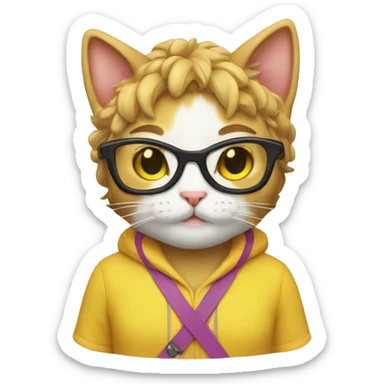 Cat nerd yellow emoji lesbian sticker