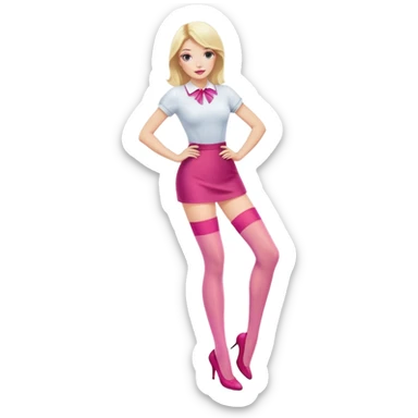 Fashionable blonde woman with pink nylon stockings, confident pose sticker