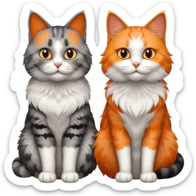 a very fluffy grey and white cat sitting next to another cat sticker