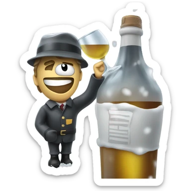 Drunken postman in snow drinking from wine decanter sticker