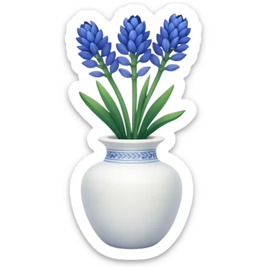 ChatGPT said:

A small white ceramic vase holding a delicate blue hyacinth with soft green leaves — simple, elegant, and calming in a cozy, minimalist style. sticker