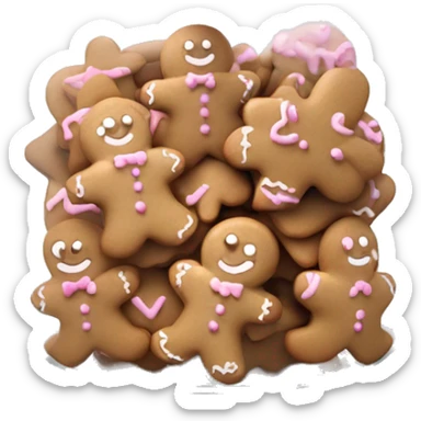 Realistic glass cookie jar with light pink lid full of gingerbread cookies isolated.  sticker