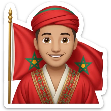 Un homme avk le drapeau Du Maroc sur le dos et qui est normal sans rien sur lui sticker