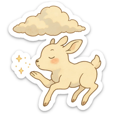 vanilla cloud doe, floating, rosy cheeks, blowing sparkles, ghibli-inspired style sticker