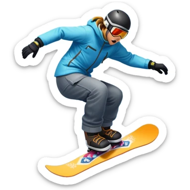 An icon showing a snowboarder performing an exciting jump on a snow-covered slope. The background features towering mountains, snow-covered trees, and a bright, clear sky. Transparent background highlights the speed, agility, and thrill of snowboarding. sticker