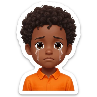 black boy curly hair orange shirt sad crying sticker