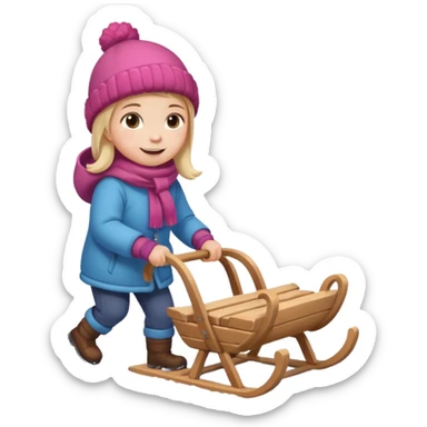 child pulling sled in snow sticker