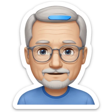 Create me an emoji of an old man. Gray short size hair. Gray beard. Squarer Glasses. Blue eyes. Little smile sticker