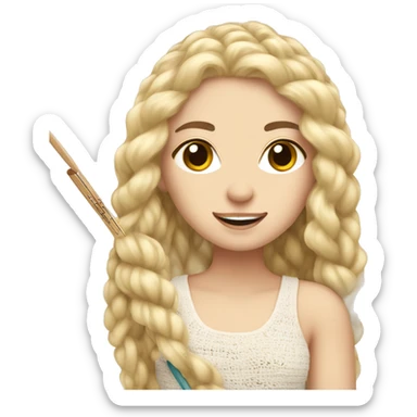 White girl blond hair with a yarn skein and crochet hook sticker