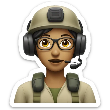 operator dressed in khaki color with a milatary helmet, with glasses, with headset, preferably female black sticker