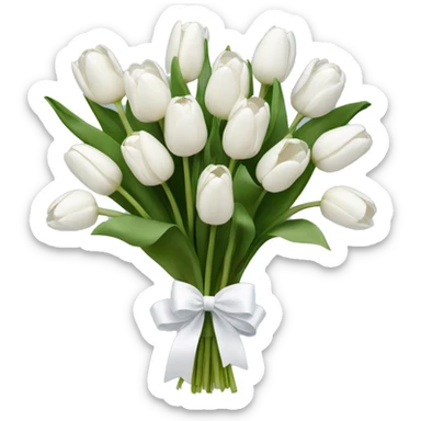 Bouquet of white tulips with a white bow  sticker