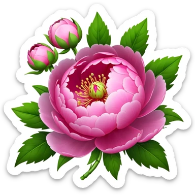 bouquet pink Peony, luxuriant, stem, leaf, bud sticker