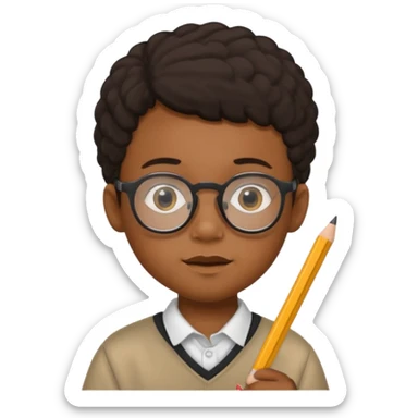 black boy kid with glasses → holding a pencil sticker