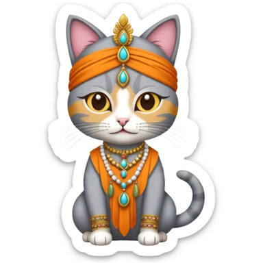 grey cat wearing indian clothes sticker