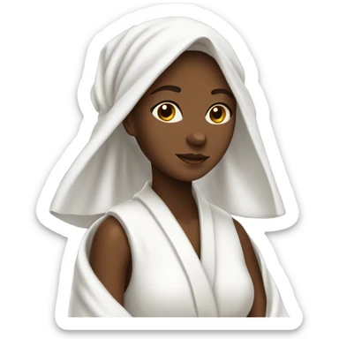 A girl in a white robe with a white towel on her head sticker