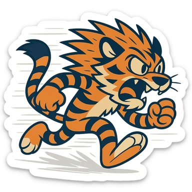 Remove the background so the tiger is on a transparent background, keep the cartoon style and speed effect. Maintain the cartoon style with dynamic speed lines and motion blur effect around the tiger. sticker