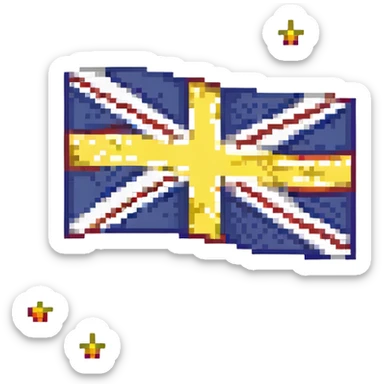 flag with yellow background, British Union Jack in the top left corner, small yellow stars on the Union Jack sticker