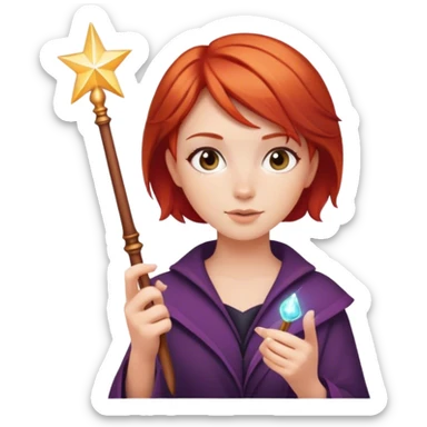 Red-haired girl with short hair with a magic wand sticker
