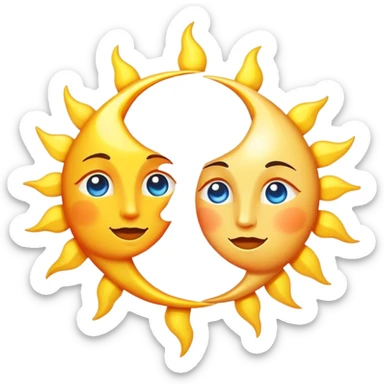 Un sol brillante y una luna reflejando su luz. La luna no compite con el sol, sino que lo engrandece con su reflejo. Si intentara brillar por sí misma, desaparecería. sticker