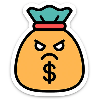 angry bag of money icon with color and black outlines sticker