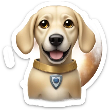 Create me an emoji of a blonde Canaanite dog on a spaceship sticker