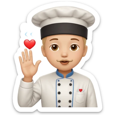 chef blowing a kiss, heart floating, cute, emoji style sticker