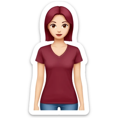 women's wine red cotton t-shirt with V-neck, feminine cut, no background, only the clothing item sticker