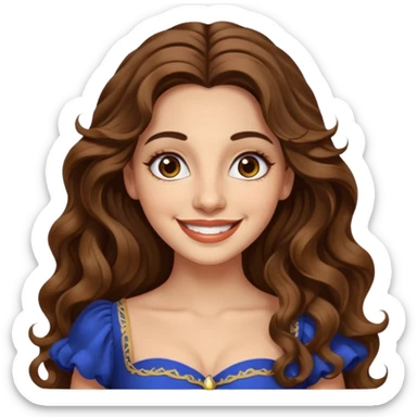 30 yr old italian woman, long brown wavy hair, big brown eyes, huge smile, fancy dress, no bangs,  sticker