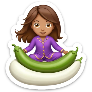 girl with long brown hair riding eggplant in pijamas sticker