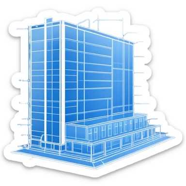 side view of a blue blueprint plan with crisp white lines sticker