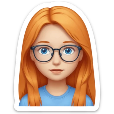 a girl with blue eyes, glasses and light orange long hair sticker