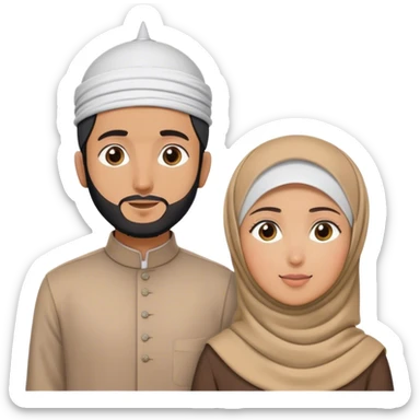 a muslim couple looking up (standing separate) (hijabi and muslim man with topi) sticker