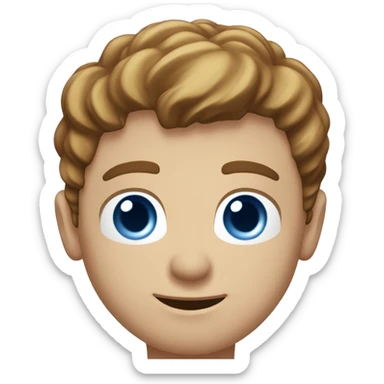 A head and shoulders shot of a 34 year old white man, with short brown hair,   with blue eyes wearing a t-shirt. sticker