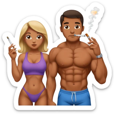 Bodybuilder and girlfriend smoking a Crack pipe sticker