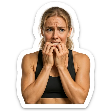 donna fitness bionda e bella ma nervosa, iperrealistica 4k sticker