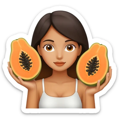 Girl holding papaya sliced in half sticker