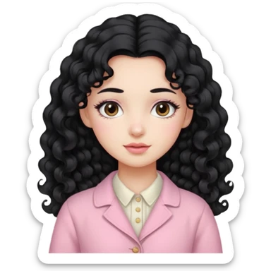 Girl with long curly black hair and vintage pastel pink clothing. sticker