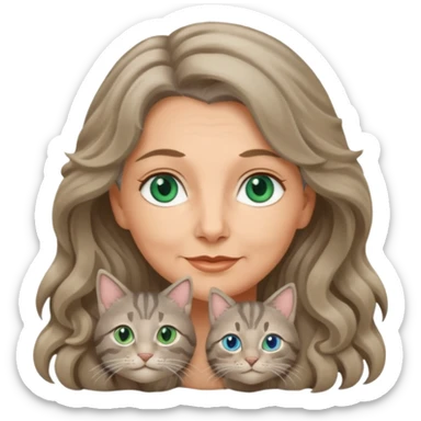 gray tabby cat cozy with beautiful 50 yr old woman long dark blonde wavy hair blue green eyes  sticker