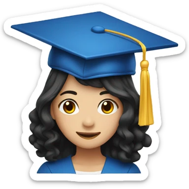 asian girl wearing blue graduation cap with long curly black hair sticker