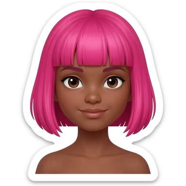 Black young girl hot pink bob hair cut with hot pink bangs sticker