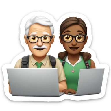 white and nerd Grandparents in Day St Valentines with laptops sticker
