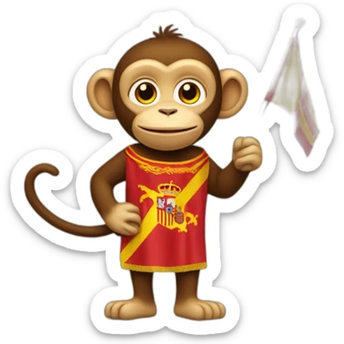A monkey holding Spain flag sticker