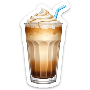 iced vanilla latte, glass with gradient from coffee to milk, ice cubes, condensation, no text, emoji style sticker