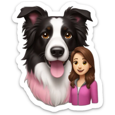 black border collie and woman with long brown hair with pink ends sticker