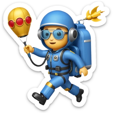 Erstelle mir einen Fallschirmspringer im emoji style mit einem Motor hinten dran  sticker