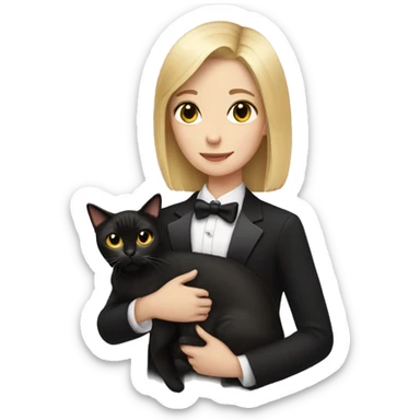 Blonde girl holding tuxedo cat sticker