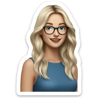 Shoulder length Balayage pale model lady with glasses and blue eyes happy  sticker