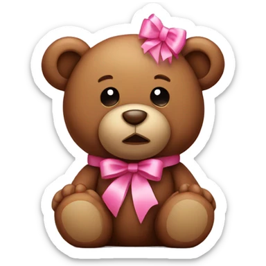 brown teddy bear with pink ribbon sticker