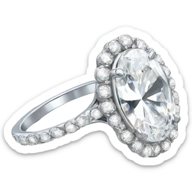 Silver engagement ring a huge large oval diamond surrounded by halo of smaller diamonds sticker